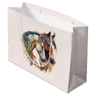 Two Beautiful Horses Western Boho Large Gift Bag