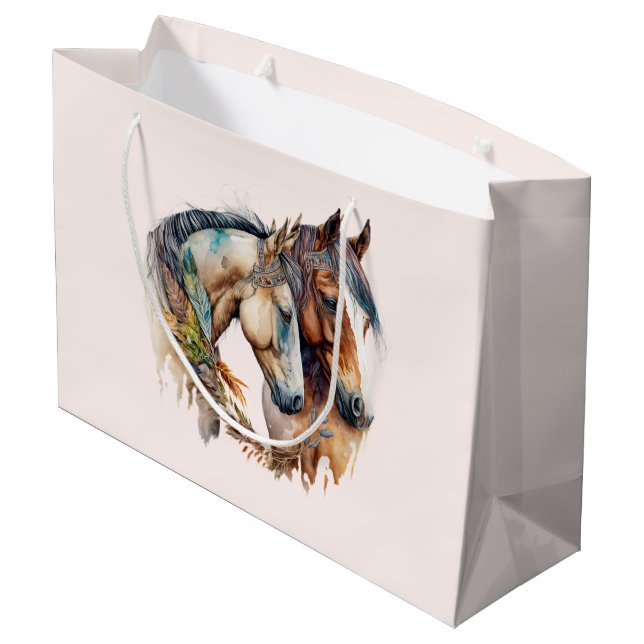 Two Beautiful Horses Western Boho Large Gift Bag (Back Angled)