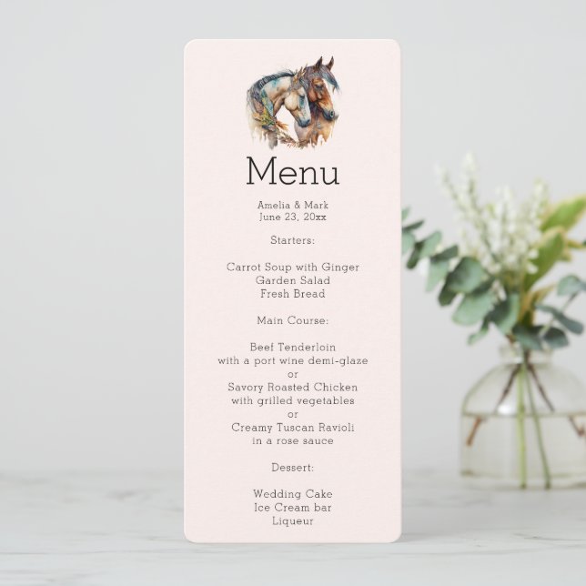 Two Beautiful Horses Western Boho Menu Invitation (Standing Front)
