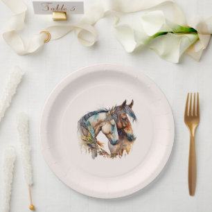 Two Beautiful Horses Western Boho Paper Plate