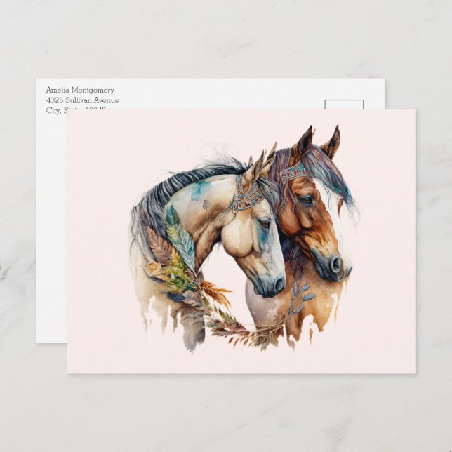 Two Beautiful Horses Western Boho Postcard (Front/Back)