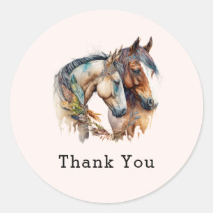 Two Beautiful Horses Western Boho Thank You Classic Round Sticker