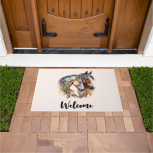 Two Beautiful Horses Western Boho Welcome Doormat