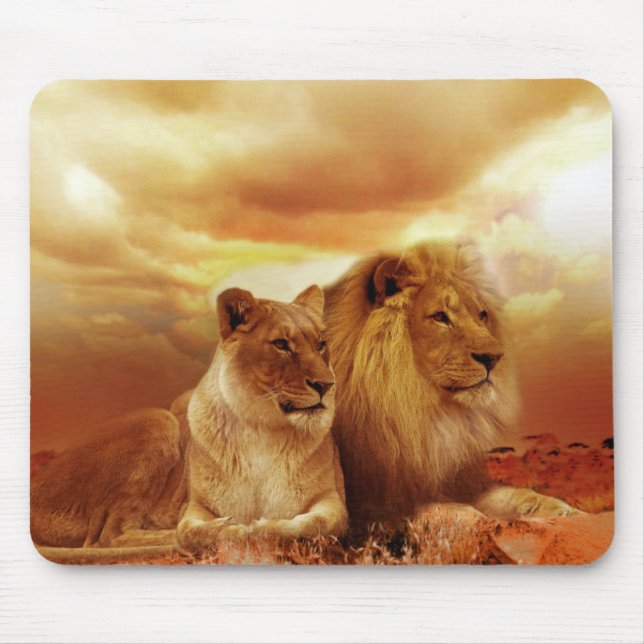 Two Beautiful Lions Resting in the Wild Mouse Pad (Front)