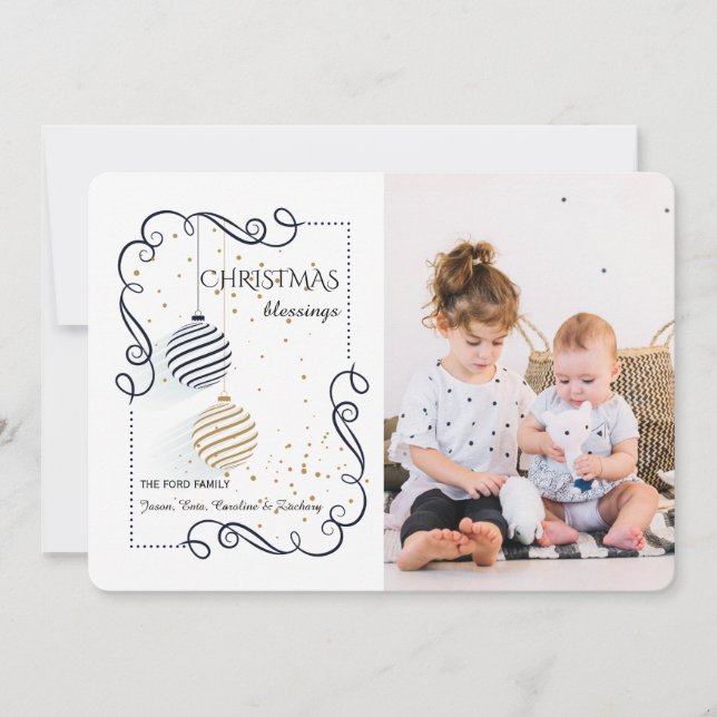 Two Beautiful Ornaments Photo Holiday Card (Front)