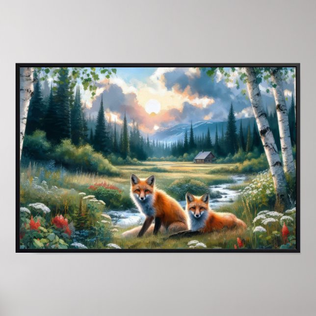 Two Beautiful Red Foxes Resting  Poster (Front)