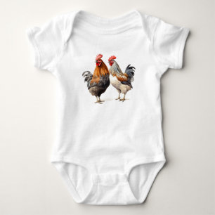 Two Beautiful Roosters, Chickens, Baby Gift  Bodysuit