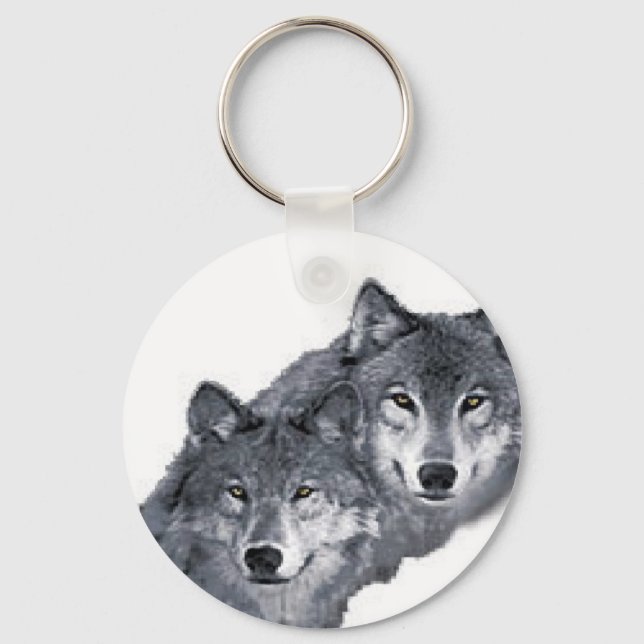 Two beautiful wolves, on a keychain (Front)