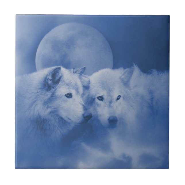 Two Beautiful Wolves Soulmates Art Ceramic Tile (Front)