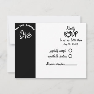 Two Become One Black & White Wedding RSVP Card