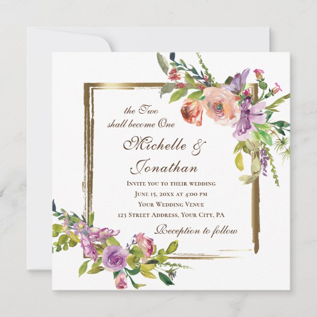 Two Become One Elegant Roses Christian Wedding Invitation (Front)