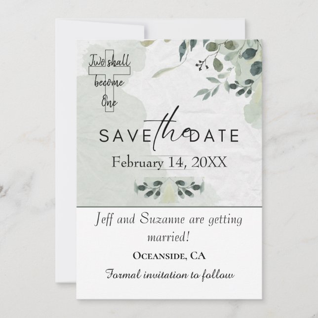 Two Become One Floral Christian Wedding Save The Date (Front)