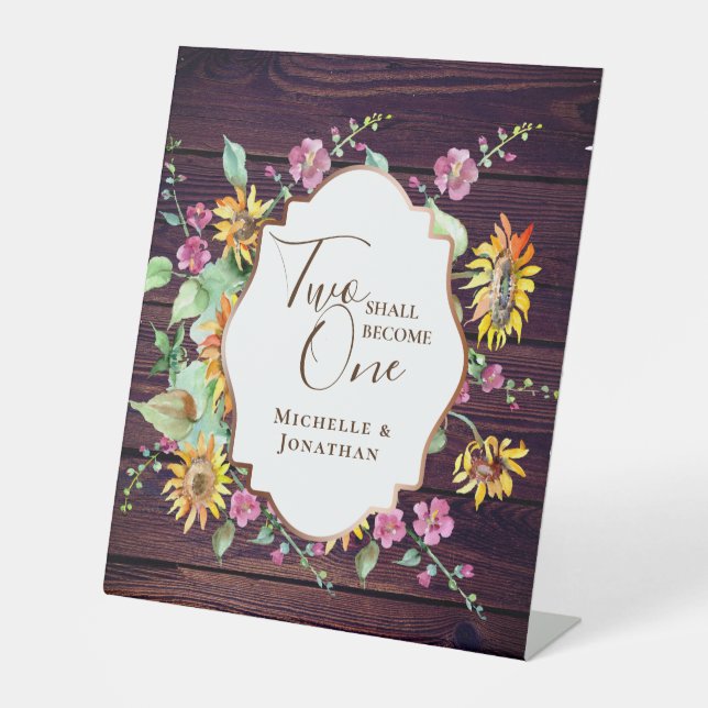 Two Become One Pink Floral Christian Wedding Pedestal Sign (Front)