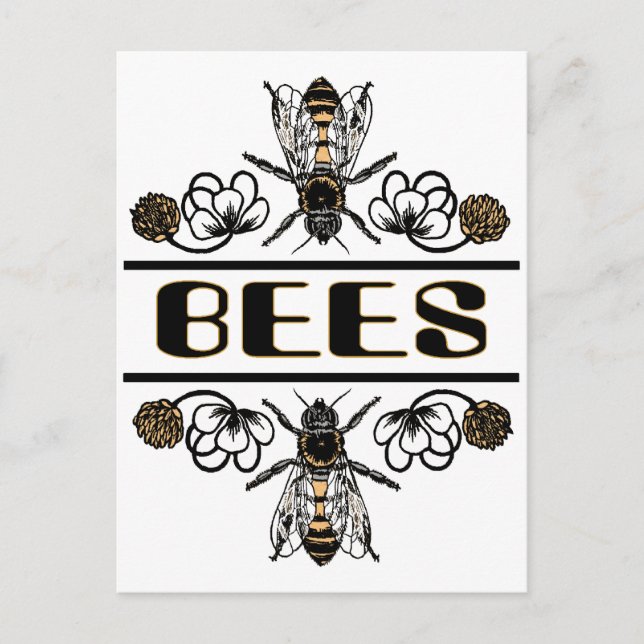 two bees with clover trans1 postcard (Front)