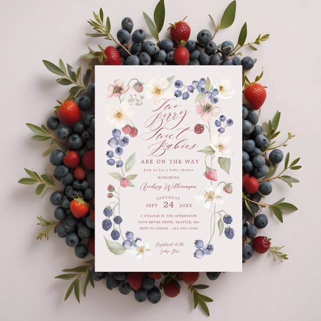 Two Berry Sweet Babies Berries & Flowers Shower Invitation (Two Berry Sweet Babies Berries & Flowers Shower Invitation)