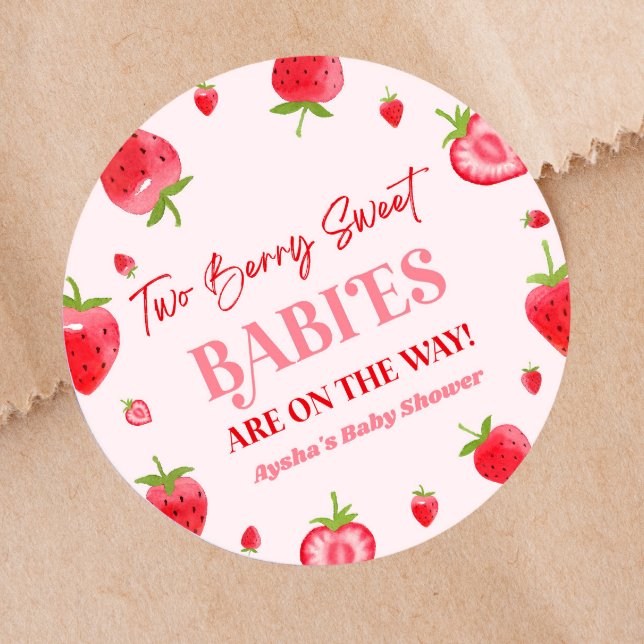 Two Berry Sweet Babies Strawberry Twin Baby Shower Classic Round Sticker (Creator Uploaded)
