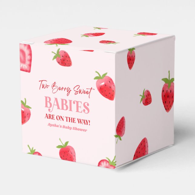 Two Berry Sweet Babies Strawberry Twin Baby Shower Favour Box (Front Side)