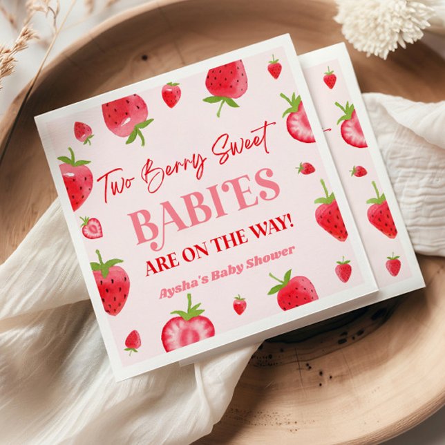 Two Berry Sweet Babies Strawberry Twin Baby Shower Napkin (Creator Uploaded)