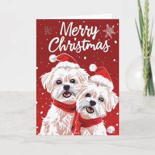 Two Bichon Frise Merry Christmas Personalised Holiday Card