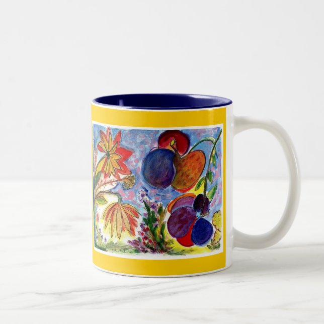 Two big blue and orange flower mug (Right)