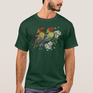 Two Bird Blossoming Cherry Embroidery family T-Shirt