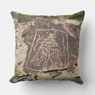 Two birds beneath a Terraced Mountain Petroglyph Cushion