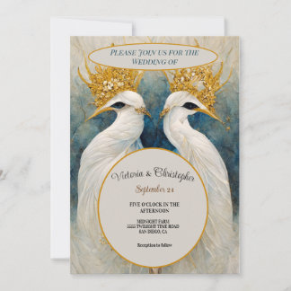 Two birds in love gold invitation