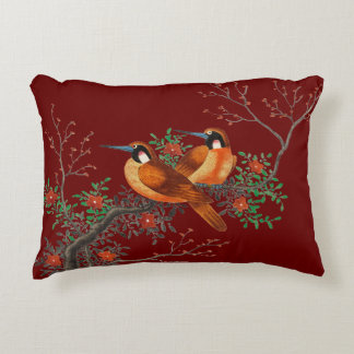 Two birds on a branch burgundy decorative cushion