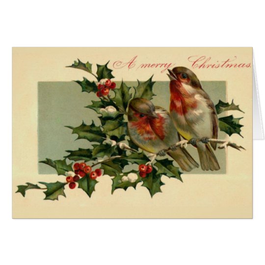 Two birds on a Holly branch Card
