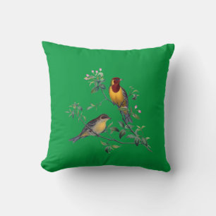 Two Birds on Flowering Branches Cushion