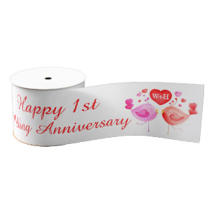 Two birds personalised wedding anniversary ribbon grosgrain ribbon