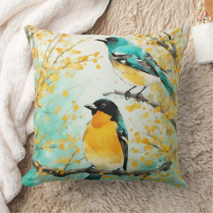 Two Birds Sitting on Tree Branch Cushion
