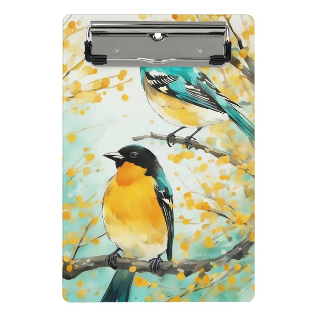 Two Birds Sitting on Tree Branch Mini Clipboard (Front)
