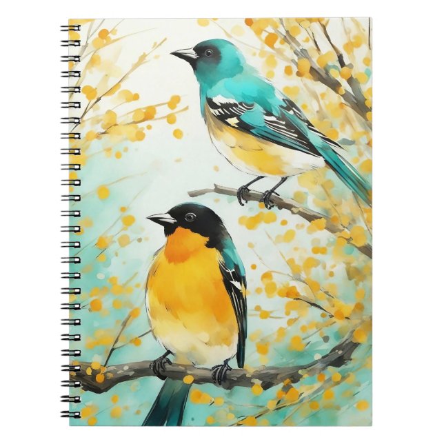 Two Birds Sitting on Tree Branch Notebook (Front)