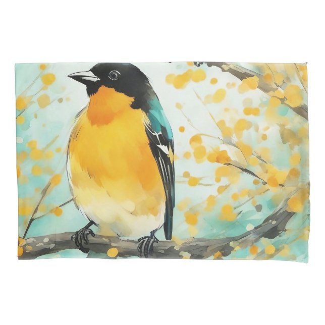 Two Birds Sitting on Tree Branch Pillowcase (Front)