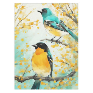 Two Birds Sitting on Tree Branch Tablecloth