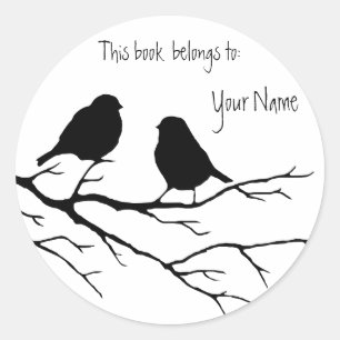 Two Birds, This book belongs to Bookplate Classic Round Sticker
