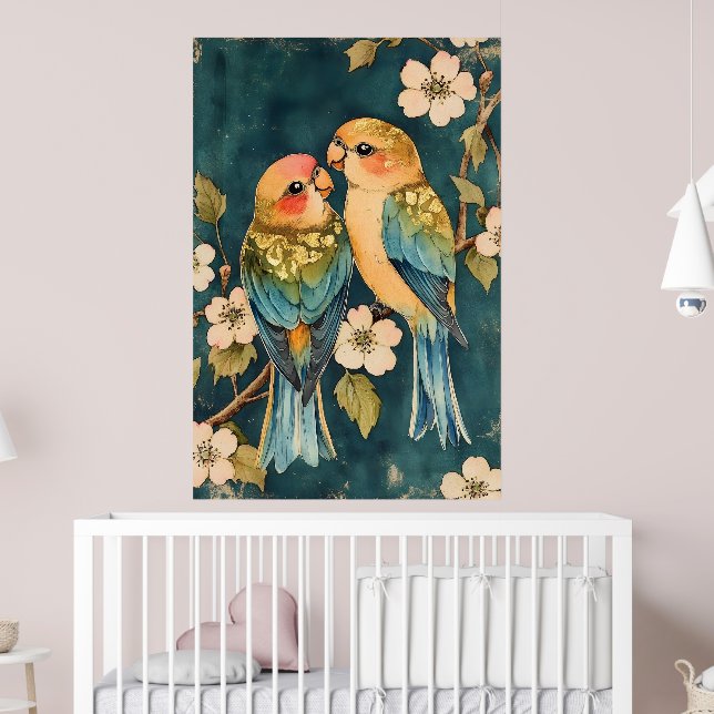 Two birds, which appear to be lovebirds, perched   poster (Nursery 2)