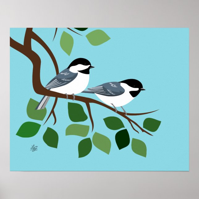 Two Black Capped Chickadees In Tree Poster (Front)