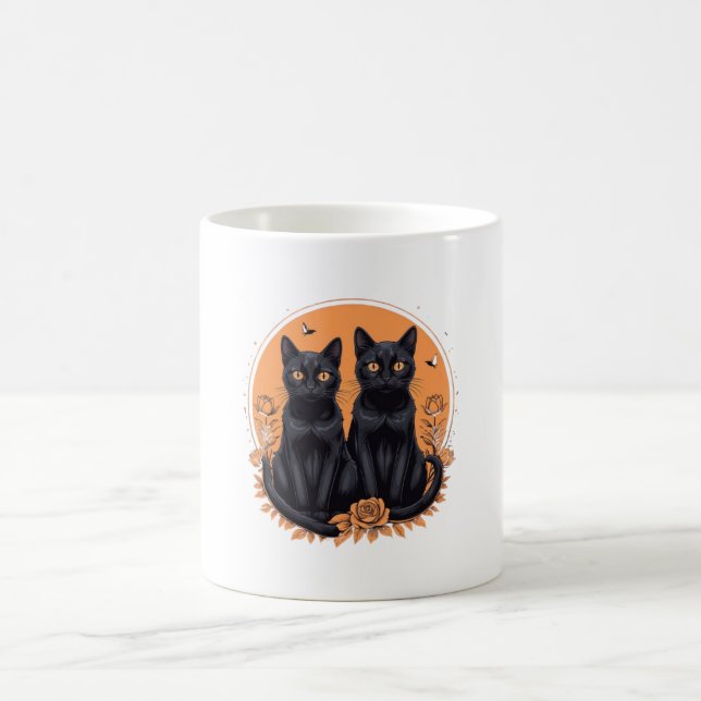 two black cat reto funny cat gift mug (Center)