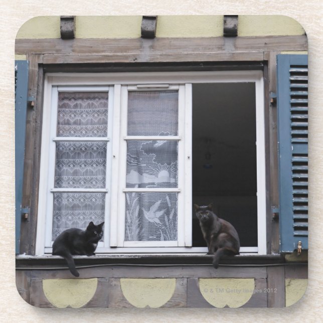 Two Black Cats at Window Coaster (Front)