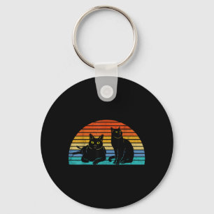 Two Black Cats Colourful Background Cat Lovers Key Ring