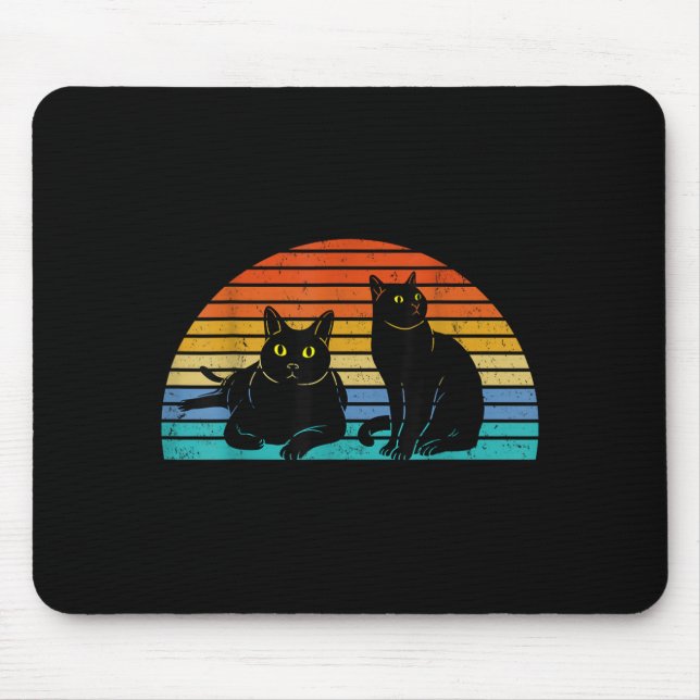 Two Black Cats Colourful Background Cat Lovers Mouse Pad (Front)