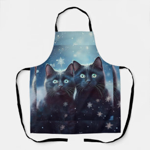 Two Black Cats Getting Snowed On Apron