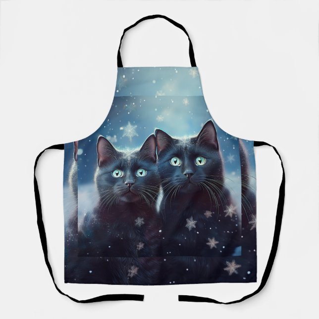 Two Black Cats Getting Snowed On Apron (Front)