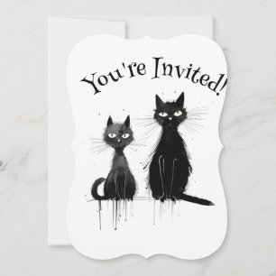 Two Black Cats Halloween Party Invitation