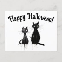 Two Black Cats Happy Halloween