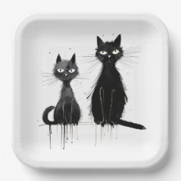 Two Black Cats Paper Plate