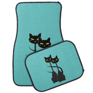 Two Black Cats with Long Necks Car Mat