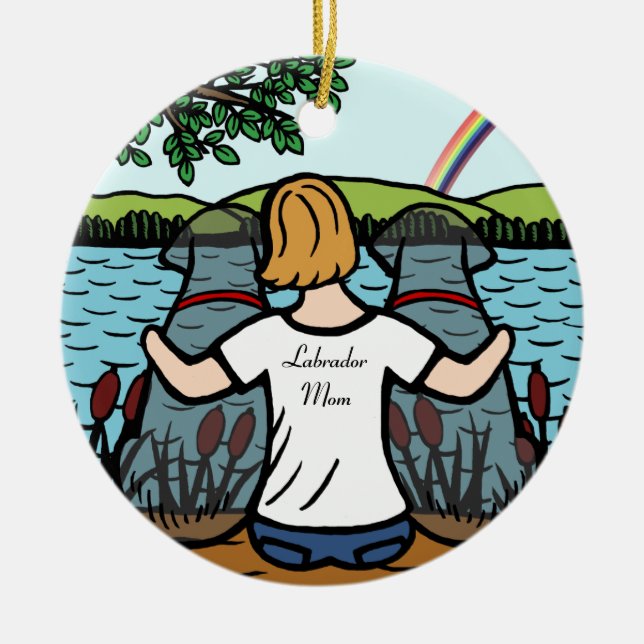 Two Black Labrador Angels and Mum 2 Ceramic Tree Decoration (Front)